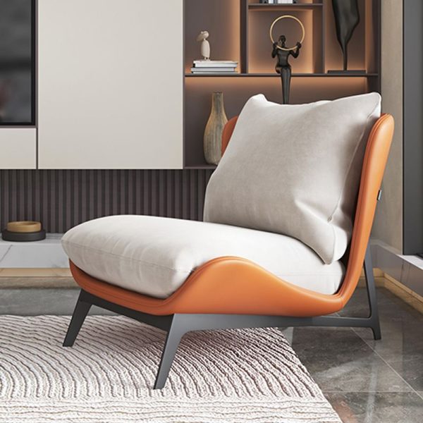 Contemporary Scandinavian Leather Velvet Cotton Latex Carbon Steel Square Accent Chair Backrest Footrest For Living Room - Image 22