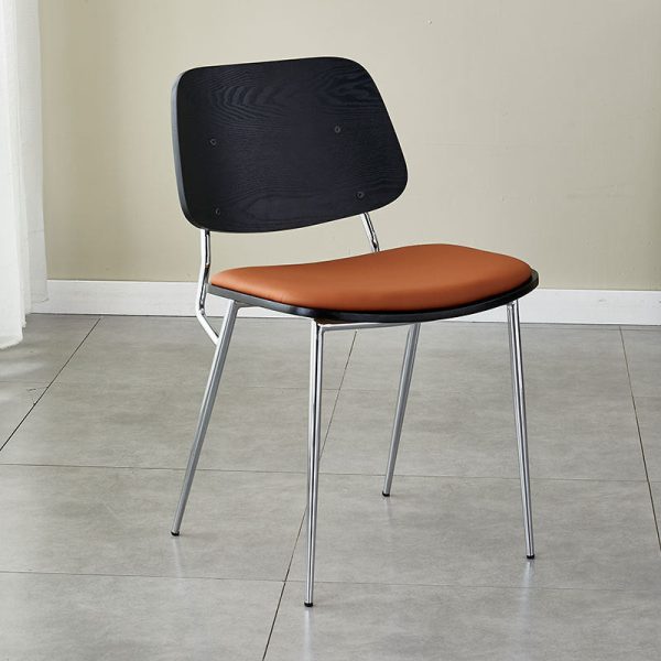 Contemporary Scandinavian Square Leather Metal Dining Chair Backrest Armless For Dining Room - Image 21