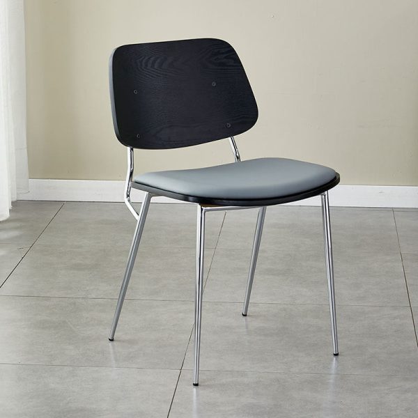 Contemporary Scandinavian Square Leather Metal Dining Chair Backrest Armless For Dining Room - Image 23