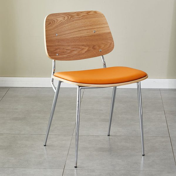Contemporary Scandinavian Square Leather Metal Dining Chair Backrest Armless For Dining Room - Image 15