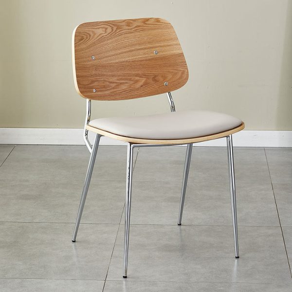 Contemporary Scandinavian Square Leather Metal Dining Chair Backrest Armless For Dining Room - Image 14
