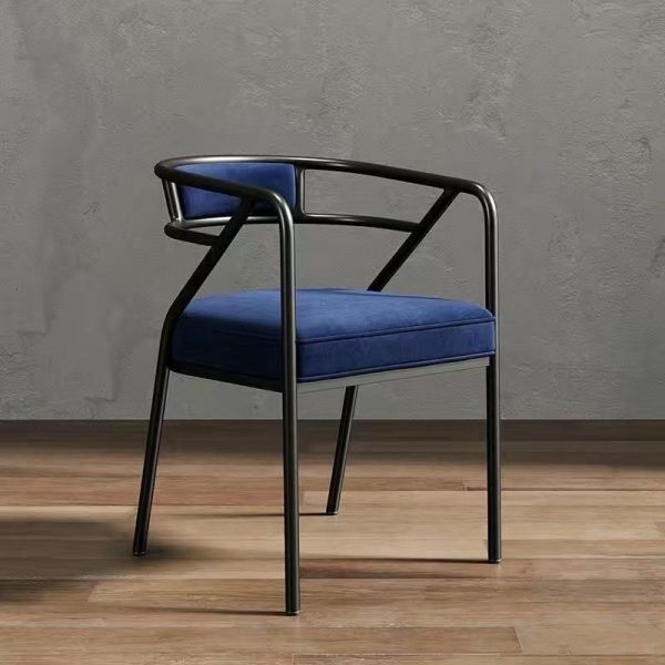 Contemporary Industrial Square Upholstered Suede Fabric Leather Iron Dining Chair Curved Backrest Armrest for Dining Room - Image 24