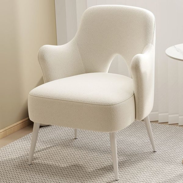 Modern Minimalist Curved Back Solid Wood Sponge Metal Accent Chair Backrest Armrest For Living Room - Image 9