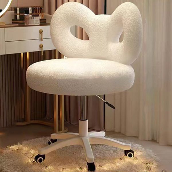 Modern Art Deco Butterfly Knot Round Lambswool Leather Metal Vanity Stool Backrest Armless For Bedroom - Image 12