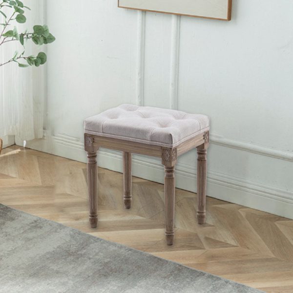 Traditional Vintage Rectangular Wood Fabric Low Stool For Living Room - Image 4