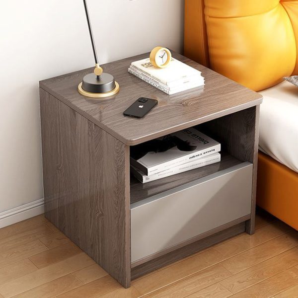 Modern Minimalist Square Table Top High Density Panel Nightstand 1-Drawer For Bedroom - Image 3