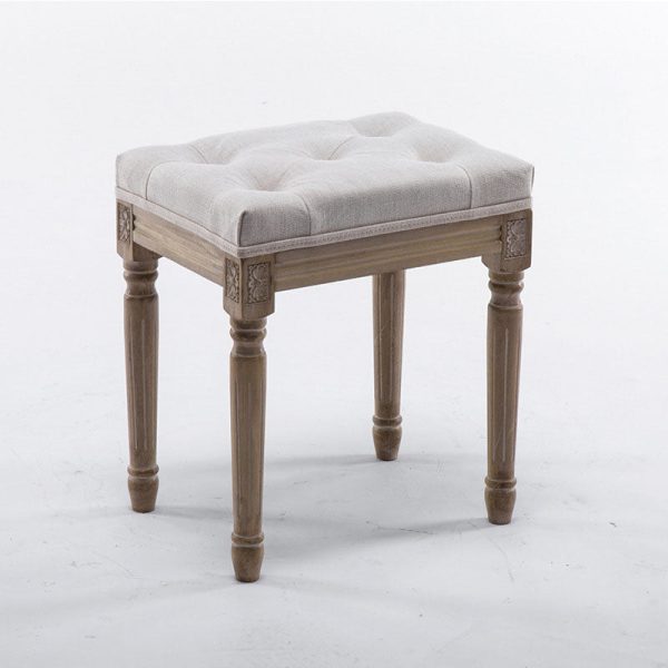 Traditional Vintage Rectangular Wood Fabric Low Stool For Living Room - Image 3