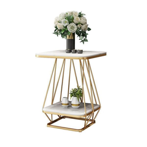 Contemporary Nordic Square Geometric Slab Iron End Table 2-Tier For Living Room - Image 12