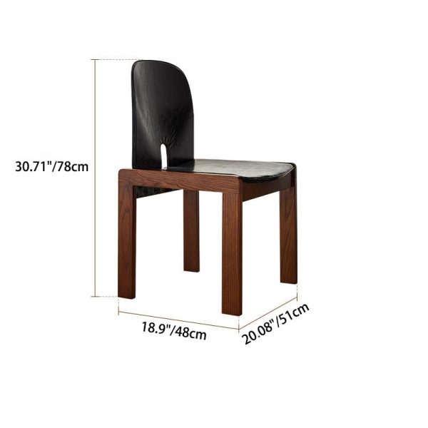 Traditional Vintage Curved Back Ash Wood Oil Wax Leather Dining Chair Backrest For Dining Room - Image 4