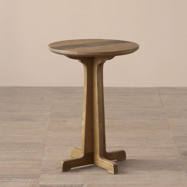 Traditional Vintage Round Distressed Wood End Table For Living Room - Image 2