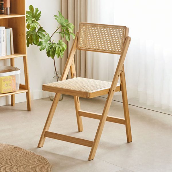 Modern Minimalist Foldable Square Rattan Wood Dining Chair Backrest Armrest For Dining Room - Image 2