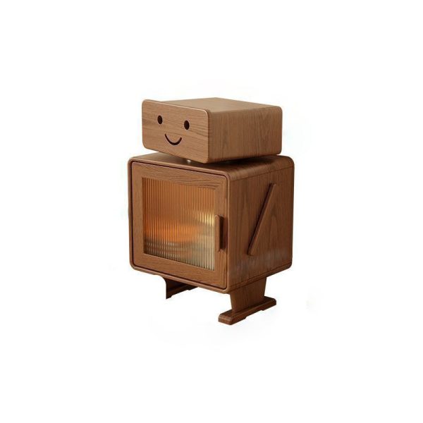 Contemporary Creative Square Rubberwood Glass Metal Nightstand 2-Cabinet For Bedroom - Image 31