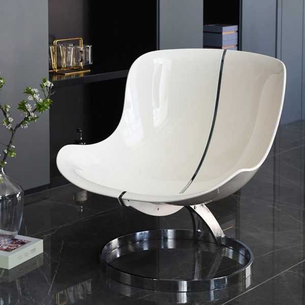 Contemporary Scandinavian Wraparound Large Curved PC Plastic Metal Lambswool Accent Chair Backrest For Living Room - Image 17