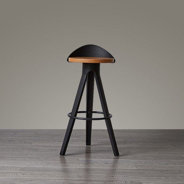 Modern Minimalist Round Plastic Wooden Bar Stool Three Legs High For Dining Room - Image 5