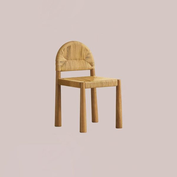 Traditional Vintage Square Wood Rattan Chair Backrest Armless For Living Room - Image 20