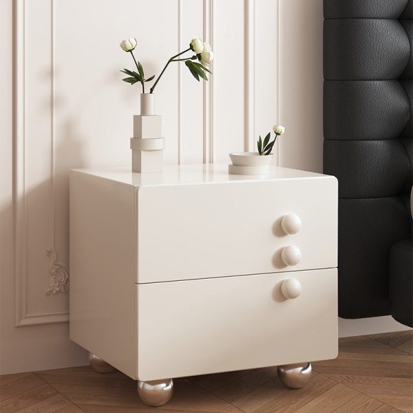 Contemporary Creative Rectangular Orb Artificial Plank Solid Wood Stainless Steel Nightstand 2-Drawer For Bedroom - Image 2