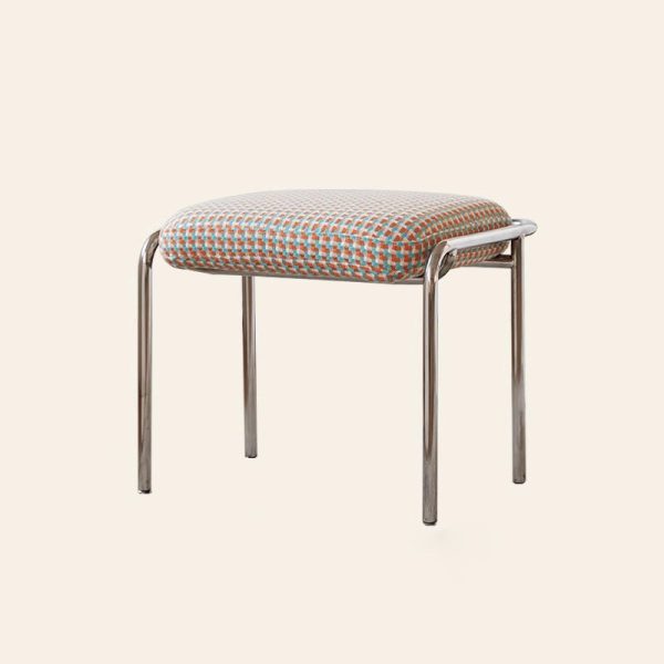 Contemporary Scandinavian Square Cotton Linen Upholstered Stainless Steel Frame Vanity Stool Backless For Bedroom - Image 13