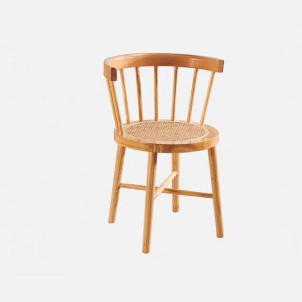 Contemporary Nordic Round Rubberwood Rattan Dining Chair Backrest For Dining Room - Image 10