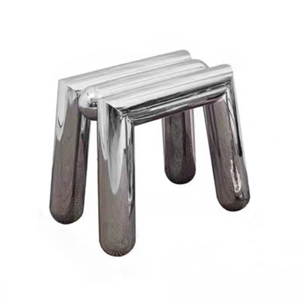 Modern Minimalist Stainless Steel Geometric Round Tube Splicing Footstool For Entryways - Image 13