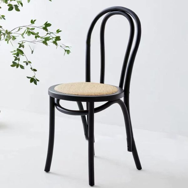 Traditional Vintage Curved Frame Solid Wood Wicker Dining Chair Backrest For Dining Room - Image 16