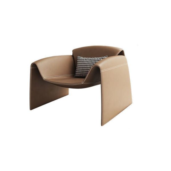 Modern Minimalist Trapezoid Back Plywood Leather Lambswool Accent Chair Backrest Armrest For Living Room - Image 21