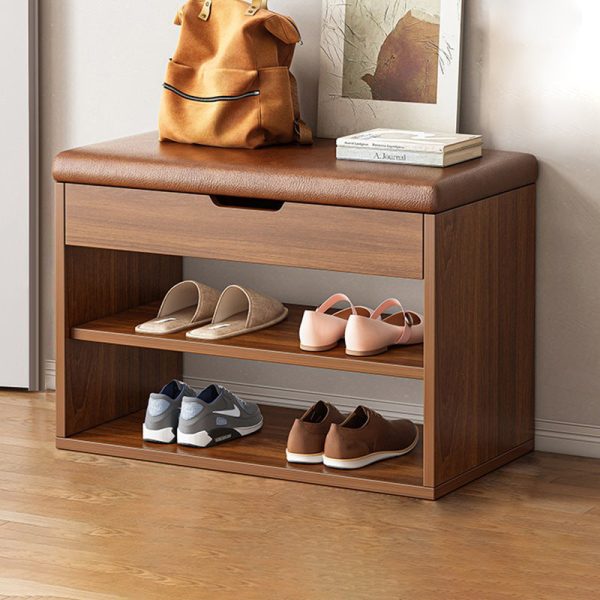 Modern Minimalist Rectangle Fabric PU Leather Wood Shoe Storage 3-Tier For Entryways - Image 14