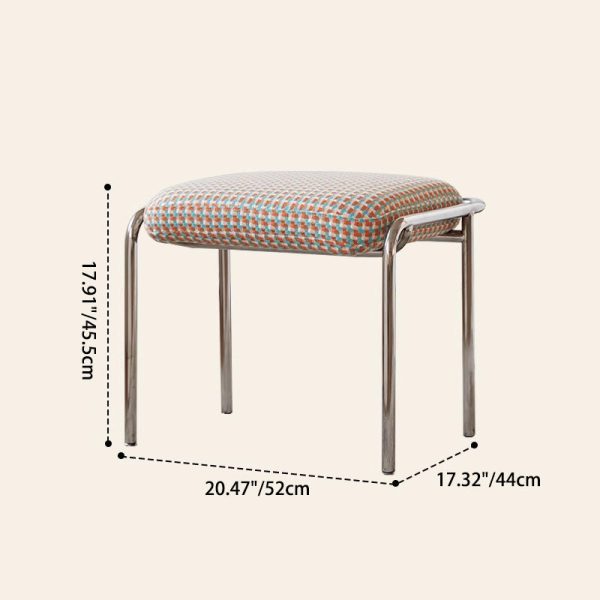 Contemporary Scandinavian Square Cotton Linen Upholstered Stainless Steel Frame Vanity Stool Backless For Bedroom - Image 5