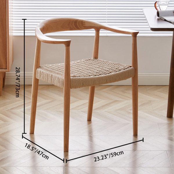 Traditional Vintage Braided Rope Wood Legs Square Dining Chair Backrest Armrest For Dining Room - Image 4