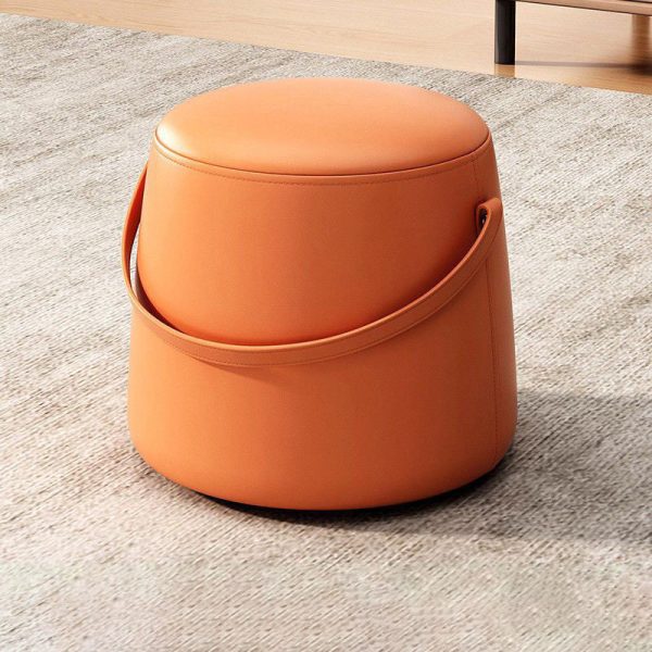 Modern Minimalist Round Column Cotton Linen Leather Wood Chair Backless Armless For Living Room - Image 12