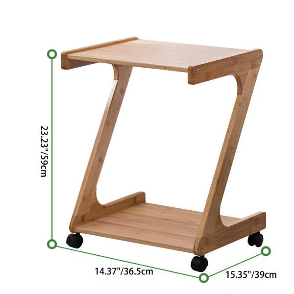 Traditional Vintage Z-Shaped Wood Removable End Table 2-Tier Universal Wheel For Living Room - Image 5
