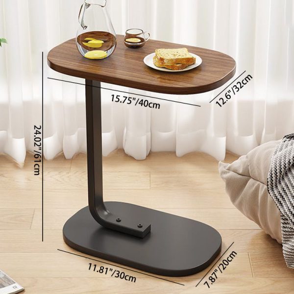 Traditional Vintage Wood Grain Density Board Top C-Shaped Side Table For Living Room - Image 5