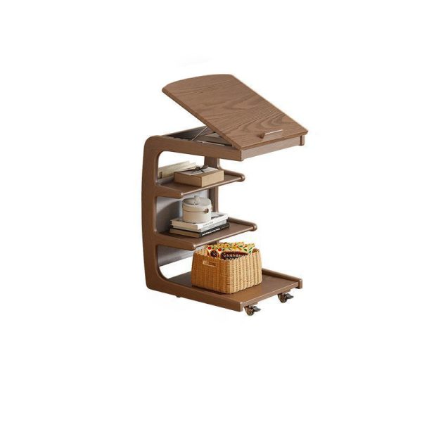 Traditional Japanese Square Wood Flip Cover End Table 4-Tier Storage Shelves For Living Room - Image 20