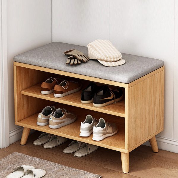 Contemporary Scandinavian Cotton Linen Solid Wood Shoe Storage 2-Storage For Entryways - Image 2
