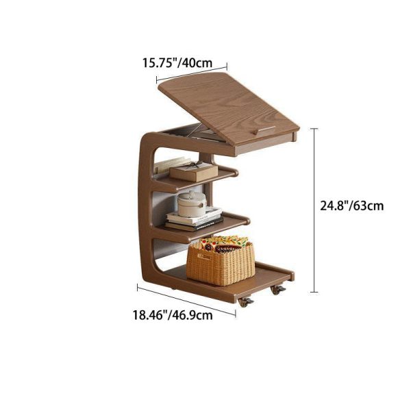 Traditional Japanese Square Wood Flip Cover End Table 4-Tier Storage Shelves For Living Room - Image 5