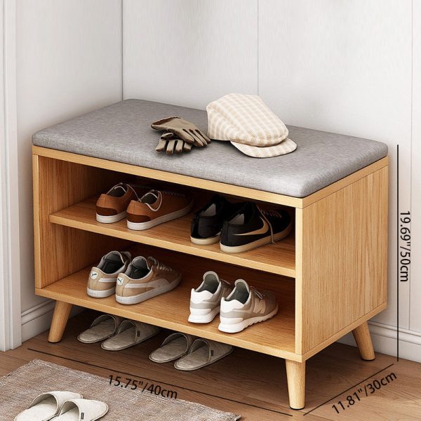 Contemporary Scandinavian Cotton Linen Solid Wood Shoe Storage 2-Storage For Entryways - Image 6