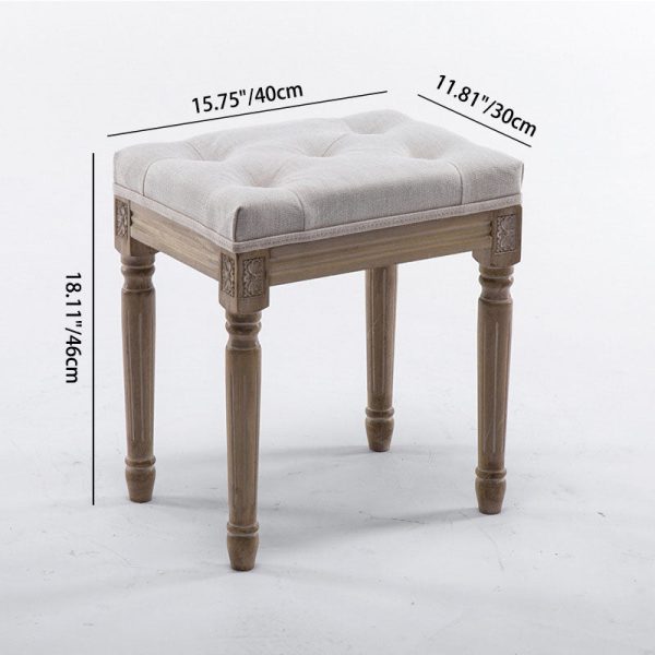 Traditional Vintage Rectangular Wood Fabric Low Stool For Living Room - Image 2