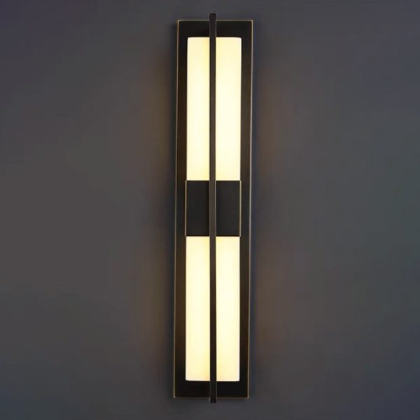 Modern Transitional Rectangular Copper Marble LED Outdoor Wall Sconce Lamp For Outdoor Patio - Image 17