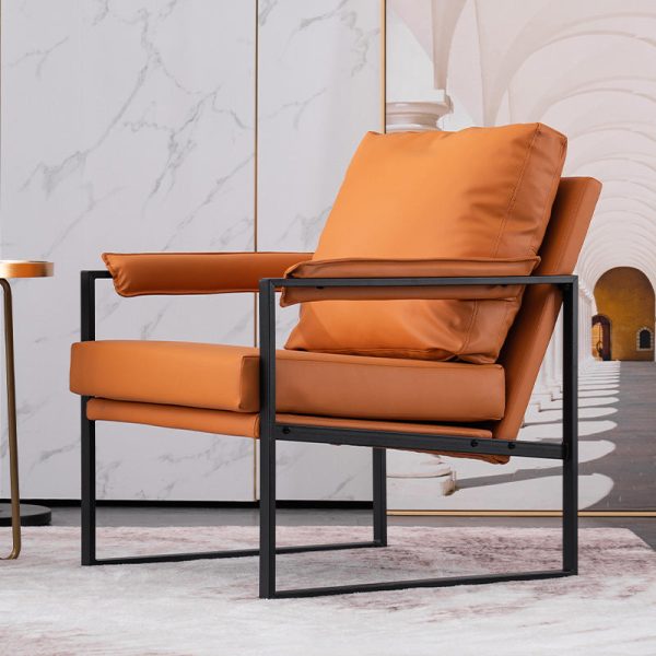 Contemporary Scandinavian Fabric Velvet Leather Carbon Steel Latex Sponge Square Accent Chair Backrest Armrest For Living Room - Image 4
