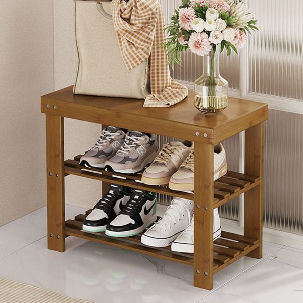 Modern Minimalist Rectangle Heather Bamboo Shoe Storage 2-Shelf For Entryways - Image 18
