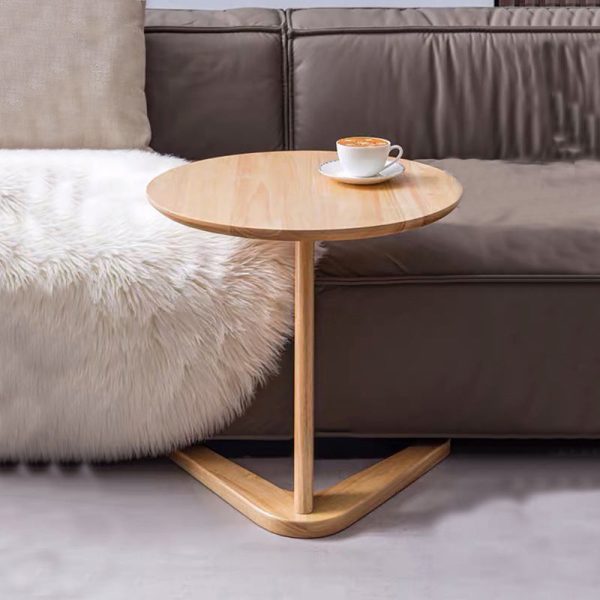 Modern Minimalist Round V-Shape Base Wood Side Table For Living Room - Image 2