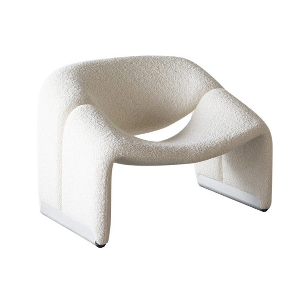 Contemporary Scandinavian Curved Frame Stainless Steel Lambswool Sponge Accent Chair Backrest Armrest For Living Room - Image 18