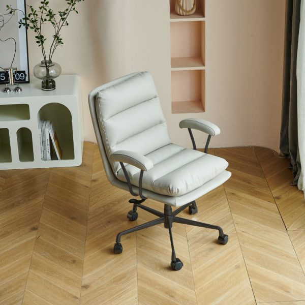 Modern Minimalist Square Upholstered Striped Carbon Steel Desk Chair Backrest Armrest For Home Office - Image 2