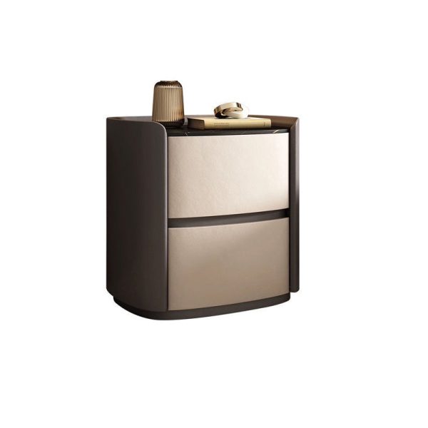Modern Simplicity Elliptical Slab Microfiber Leather Wood Nightstand 2-Drawer For Bedside - Image 11