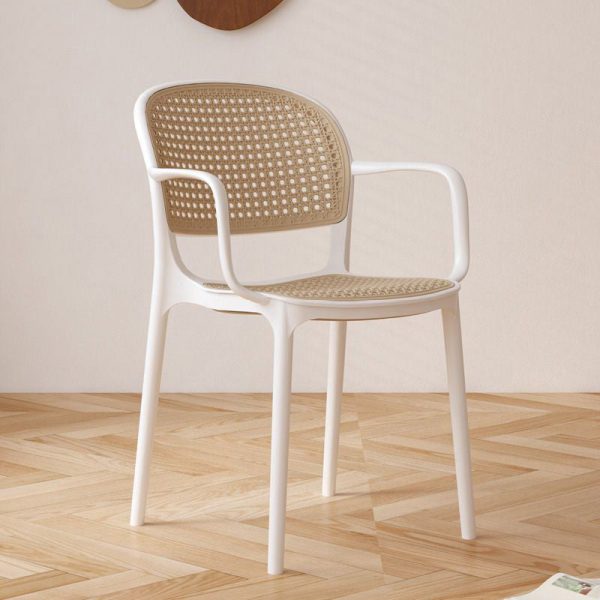 Contemporary Nordic Square Rattan Plastic Dining Chair Backrest Armrest For Dining Room - Image 11
