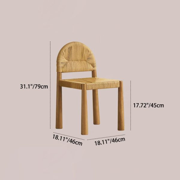 Traditional Vintage Square Wood Rattan Chair Backrest Armless For Living Room - Image 4