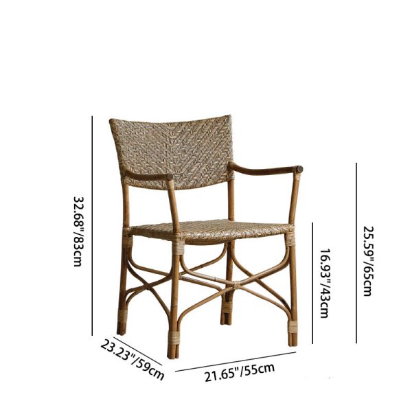 Traditional Farmhouse Weaving Rattan Square Dining Chair Backrest Armrest For Living Room - Image 4