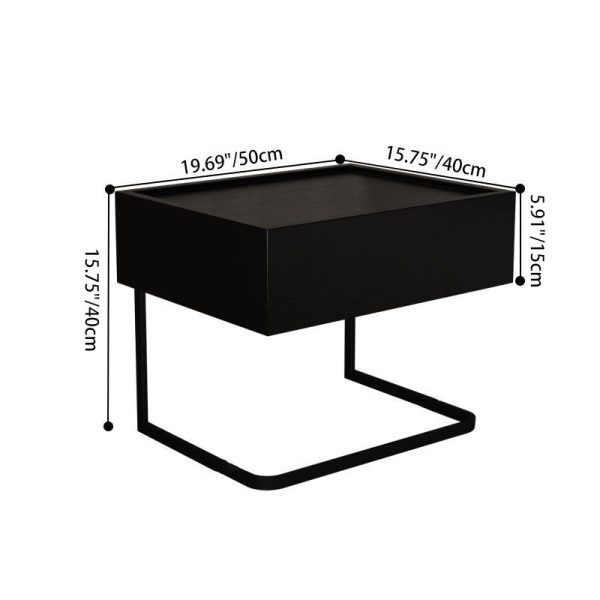 Modern Minimalist Rectangular Solid Wood Iron Nightstand 1-Drawer For Bedroom - Image 4