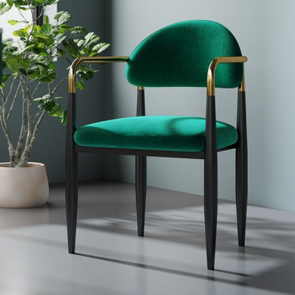 Contemporary Nordic Square Half Round Velvet Leather Iron Dining Chair Backrest Armrest For Dining Room - Image 2