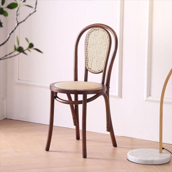 Traditional Vintage Round Rattan Woven Wooden Dining Chair Backrest For Dining Room - Image 17