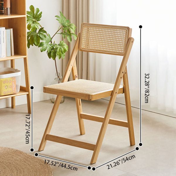 Modern Minimalist Foldable Square Rattan Wood Dining Chair Backrest Armrest For Dining Room - Image 4